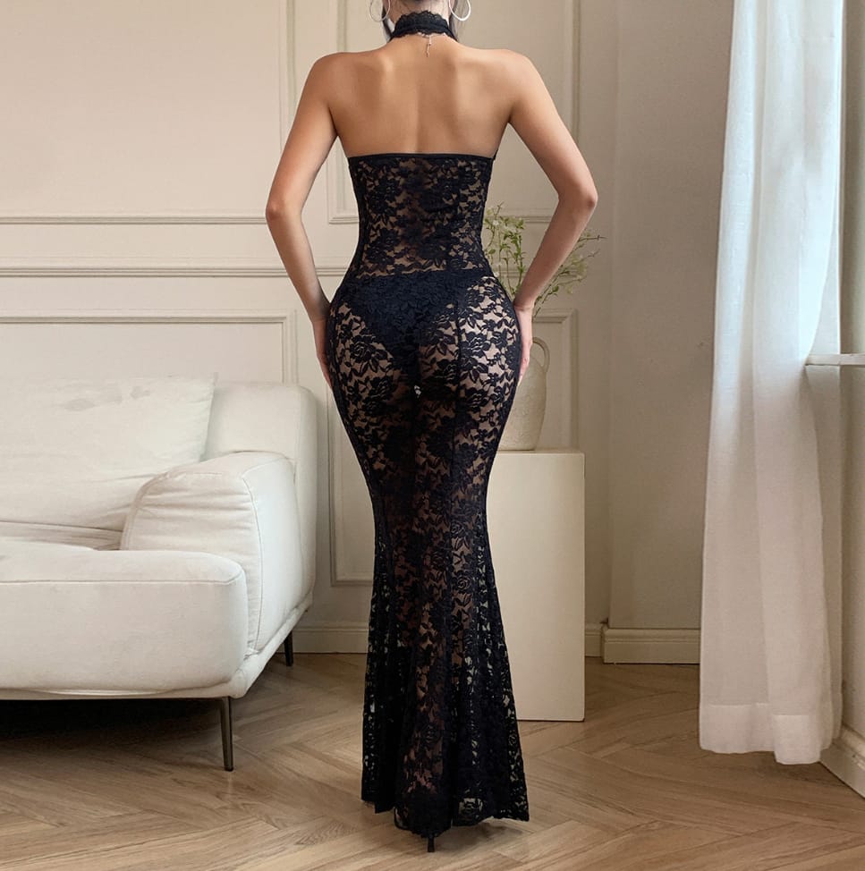 Halter Neck Transparent Dress - Elegant Sheer Evening & Vacation Wear