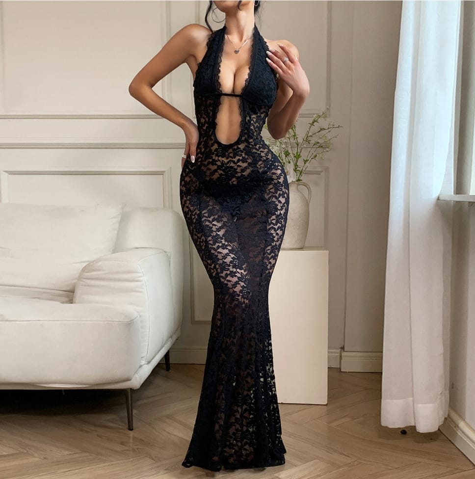 Halter Neck Transparent Dress - Elegant Sheer Evening & Vacation Wear
