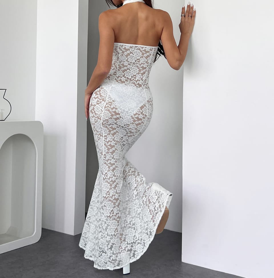 Halter Neck Transparent Dress - Elegant Sheer Evening & Vacation Wear