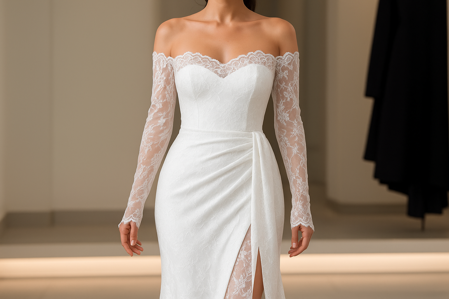 White lace party dress - three-quarter angle
